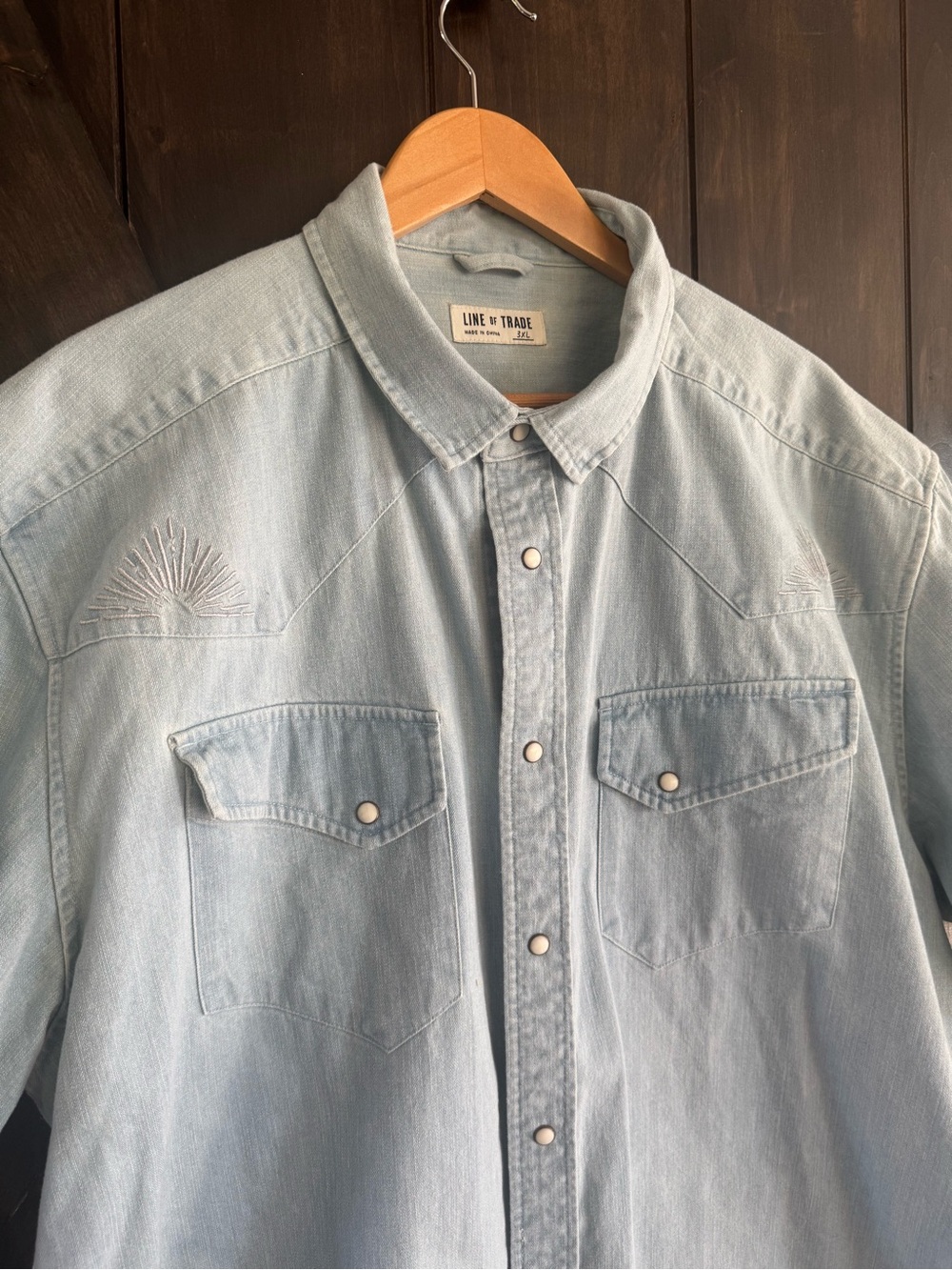 Line of Trade “Sierra Embroidered” Western Denim Shirt Pearl Button Snaps 3XL